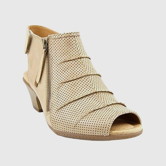 Earth Hydra Light Pecan Zipper Ankle Booties Peep Toe Block Heel Womens Size 10 - Picture 1 of 8